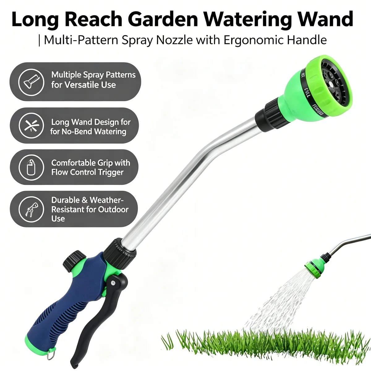 18 Inch Garden Watering Wand 8 Patterns Hose Sprayer Gun with Lockable Front Trigger Flow Control Water Spray For Garden Lawn
