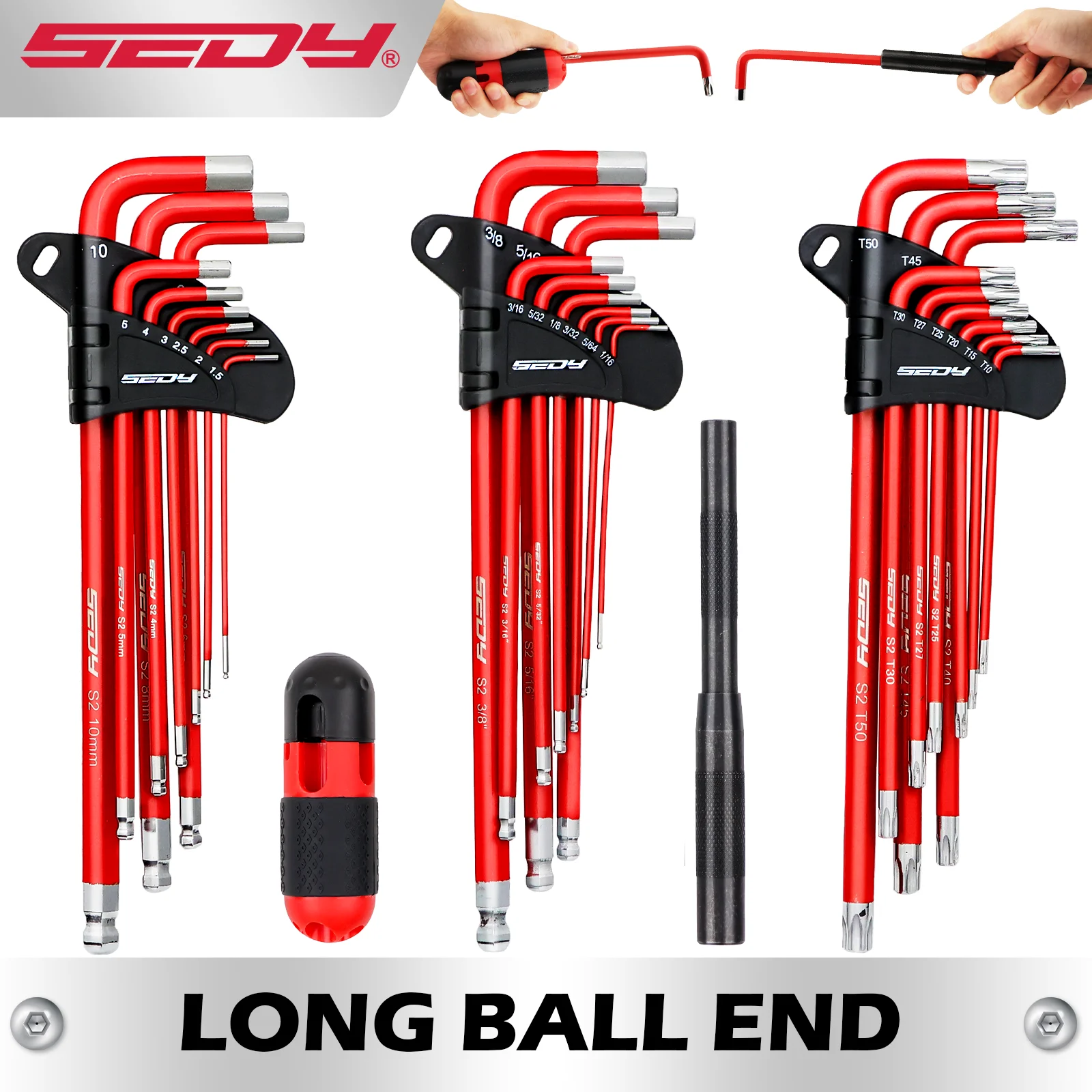 

SEDY 30pcs Long Arm Ball End L-Hex & Torx Key Set with Grip Handle Hex Key Wrench Set with T-Handle and Extension Bars