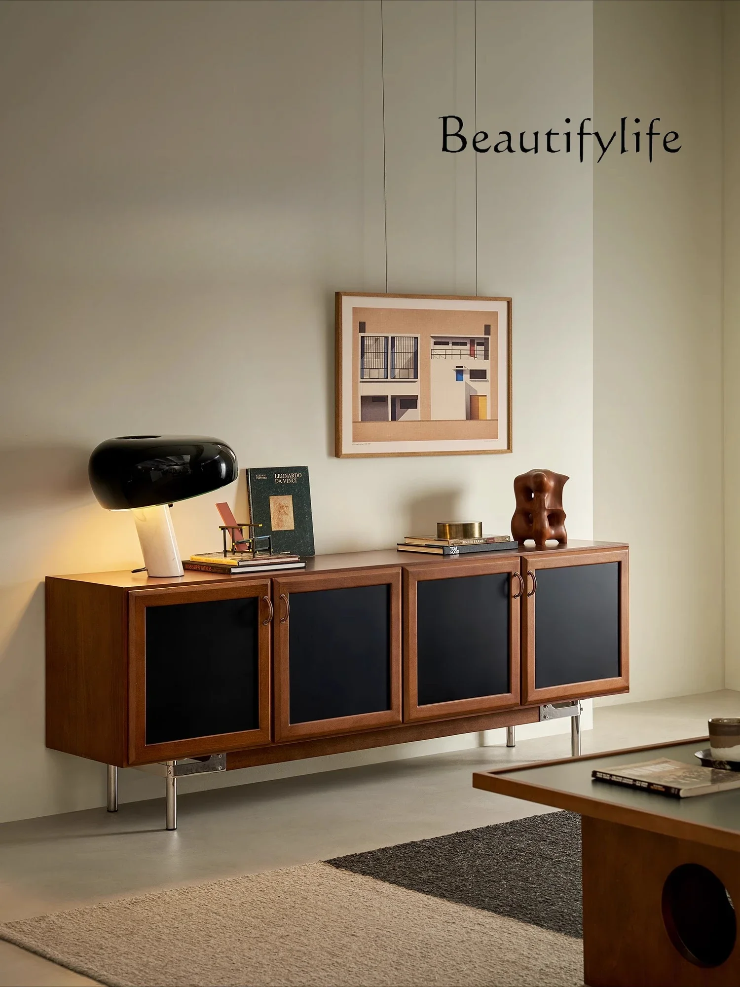 V Hidden Corner Edge Cabinet Solid Wood Color Matching Retro Simple Living Room Home Storage Designer TV Cabinet