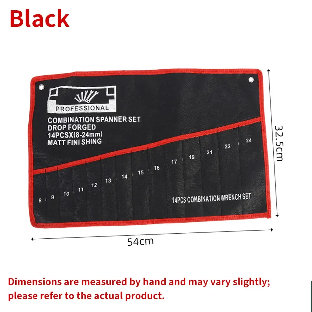 Multi-Tool 14 Pockets Wrench Roll Pouch Combination Spanner Storage Bag Portable Hand Tool Roll Organizer 8-24mm Workshop Repair