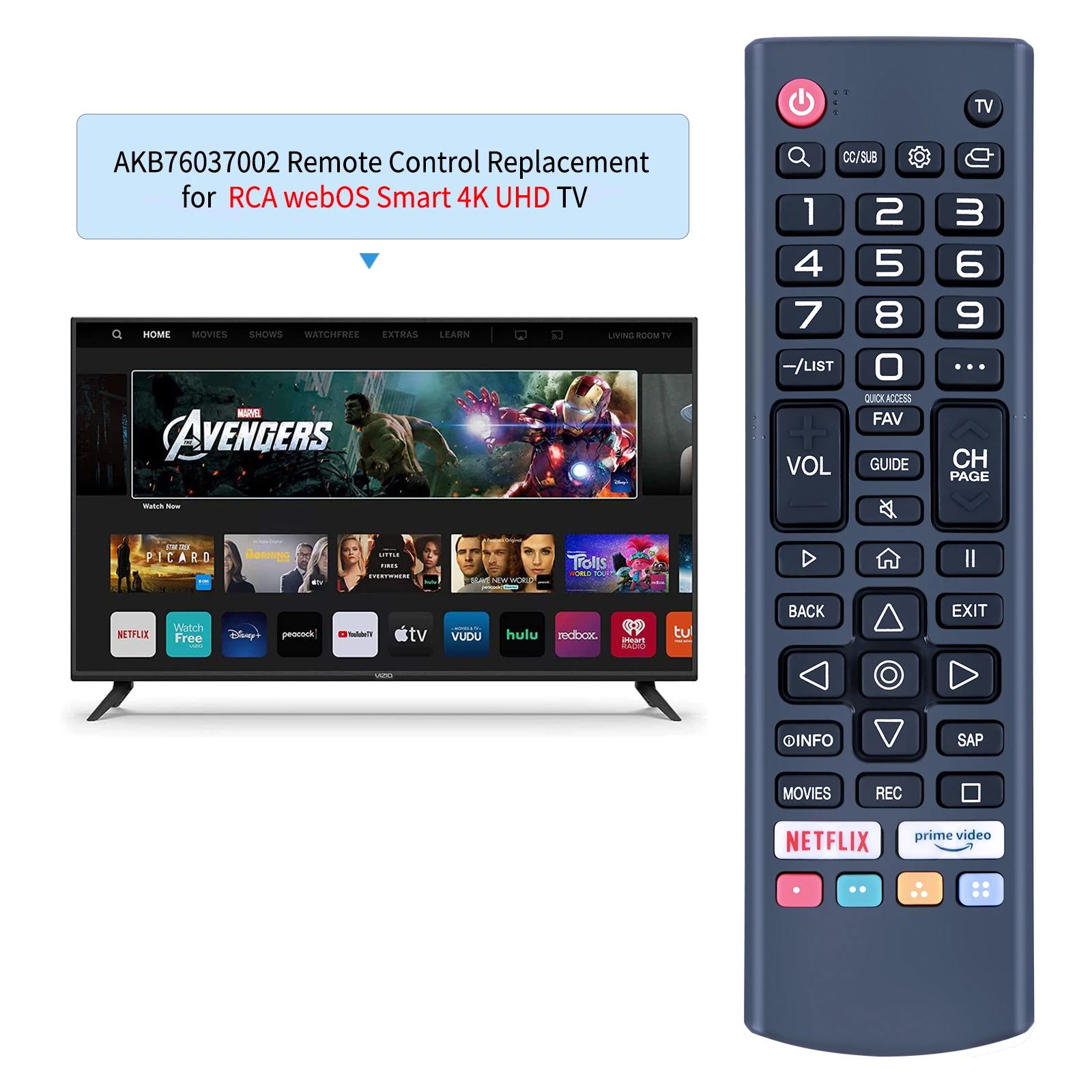 Remote control for RCA 50 inch 4K 2160P UHD HDR10 Smart TV WebOS RWOSU5047