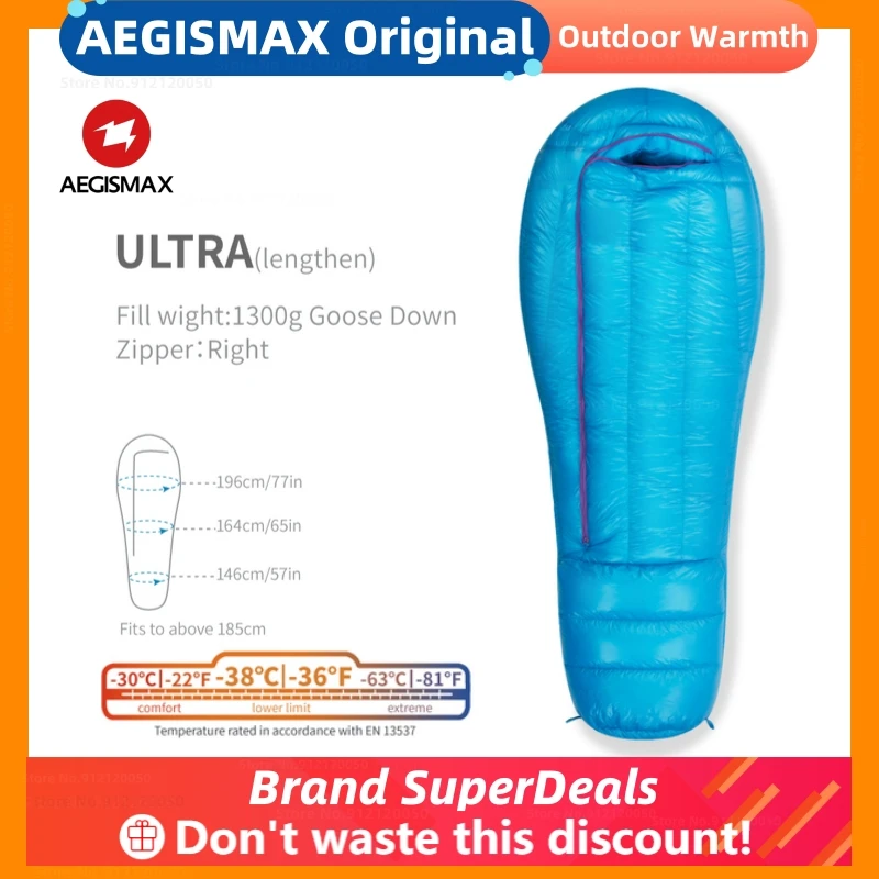 AEGISMAX Ultra -38℃ 850 FP Goose Down Sleeping Bag Ultralight Winter Outdoor Camping Hiking Down Sleeping Bag Super Cold Ability