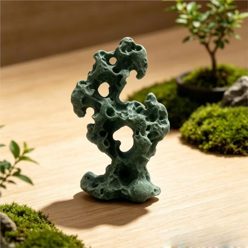 Green Sandstone The Taihu Lake Stone Ornament Living Room Tea Pet Fish Tank Bo Gujia Rack Water Landscape Bonsai DecorationZI936