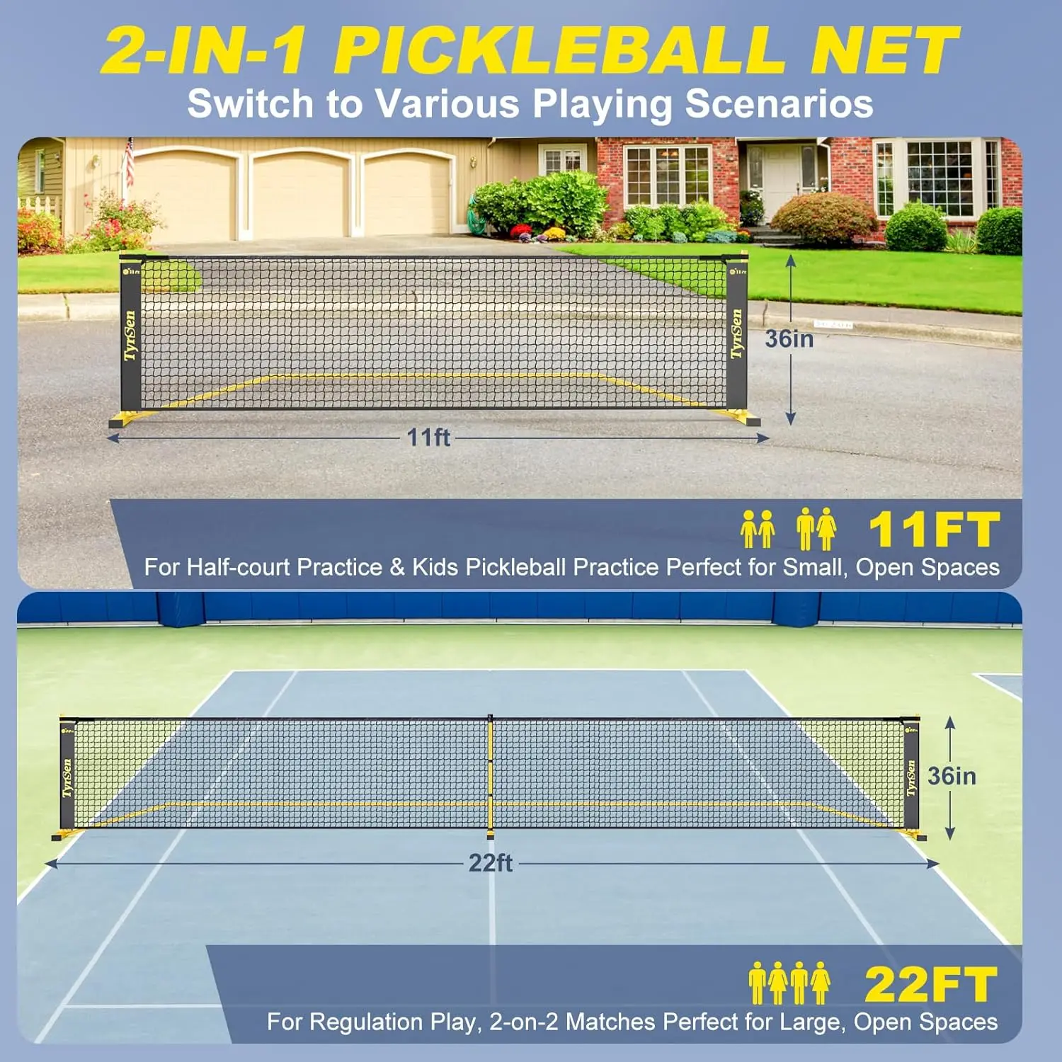 Regulation Full Size for Driveway Backyard, 4 Pickleball Paddles & 6 Pickle Balls, Portable Pickle Ba