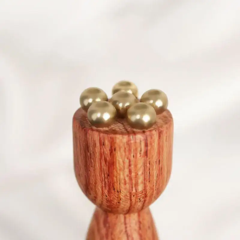 Wooden Gua Sha Facial Massager Lotus Shape Roller with Brass Eye Bead Double-Sided Tool for Lymphatic Drainage view 5
