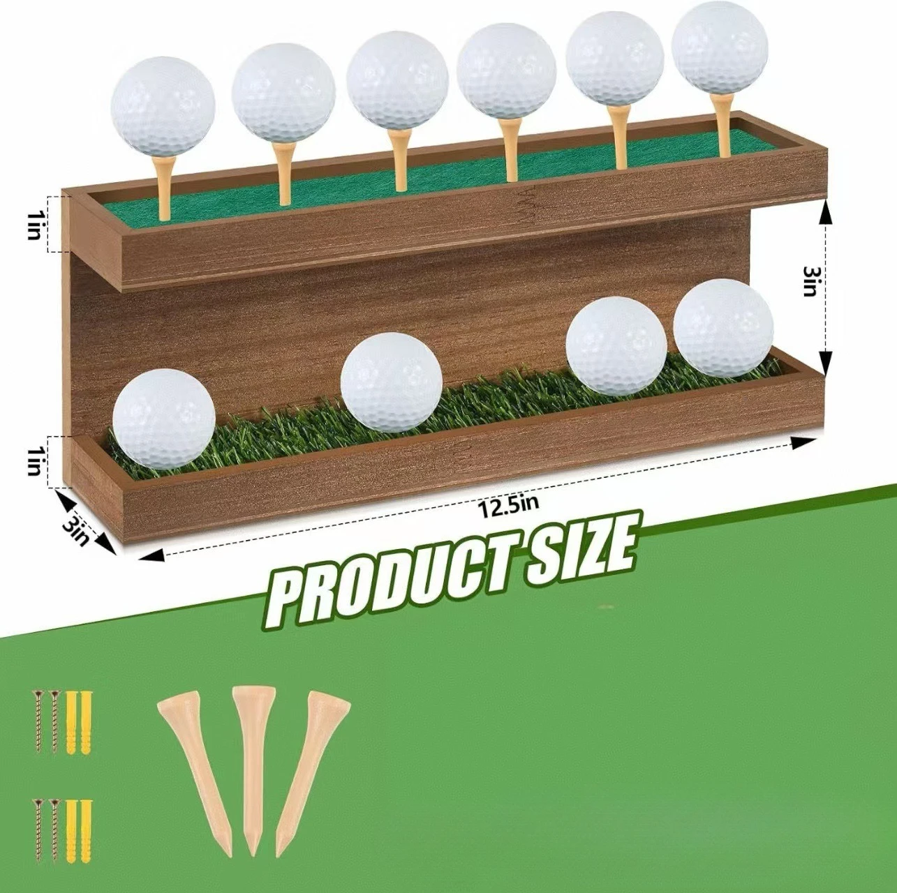 

Wooden Golf Ball Holder, Double-Tier Tabletop Golf Ball Storage Rack, Home Organization Rack, Baseball Display Stand