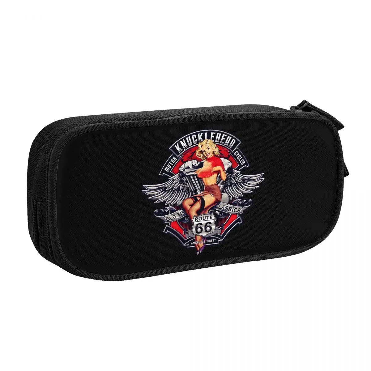 Custom Vintage Route 66 Mother Road Cute Pencil Case Large Capacity Biker America Highway Pencil Pouch Students Stationery