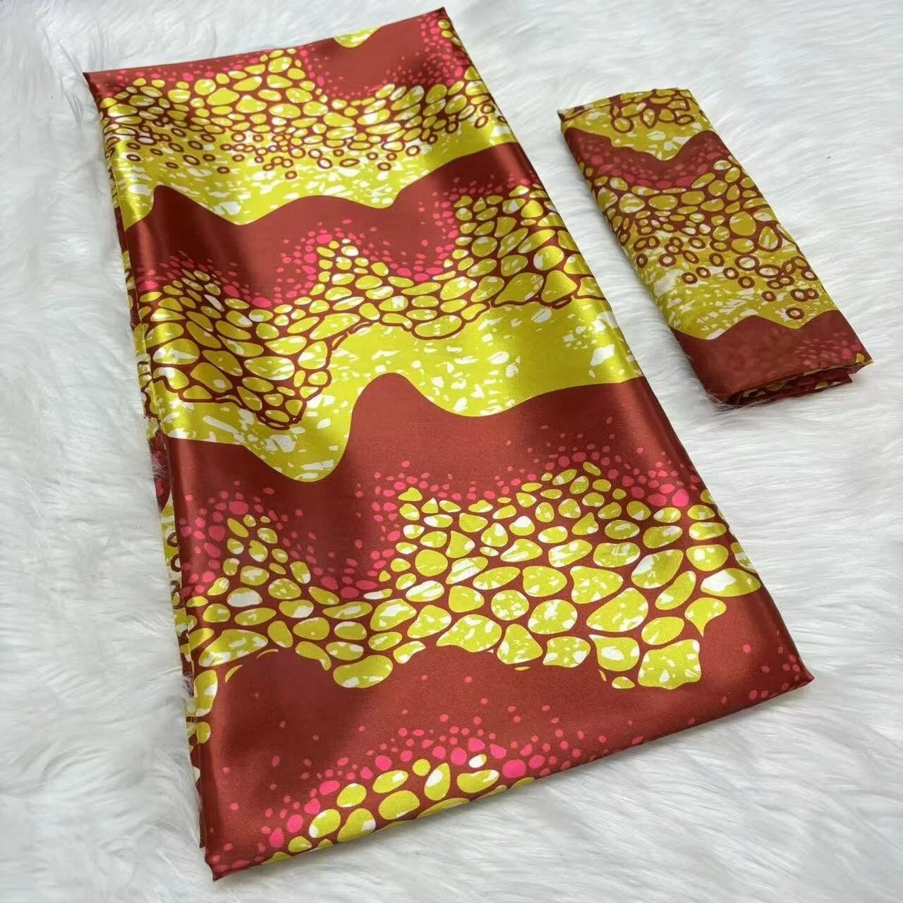 Hot Sale Multicolor African Satin Silk Fabric,Chiffon Tulle Blouse,High Quality Silk Wax,4 + 2 Yards French Lace For Party Dress