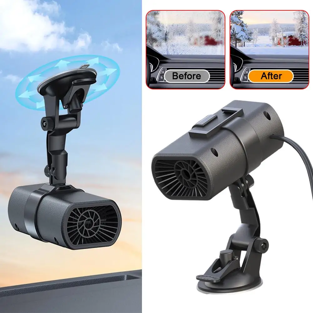 Car Heater 12V Winter Anti-freezing Car Universal Heater Defogging Dryer Adjustable Plug-in Suction 360° Heater Windshield Y4G9