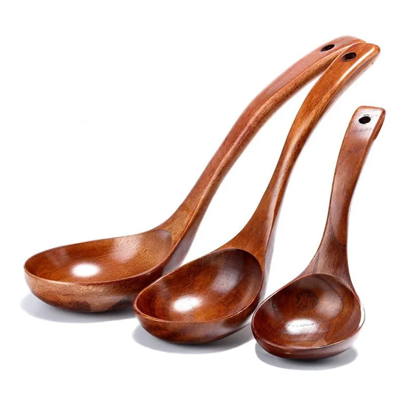 

Wooden Ladle Spoon Set Long Handle Soup Ladle For Pot & Bowl Non-Stick Wooden Spoon Set