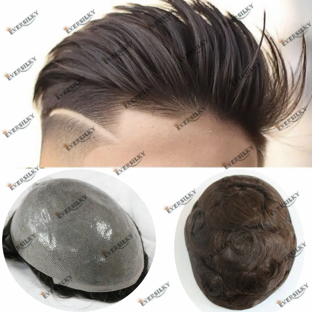 Natural Hairline Men's Toupee Human Hair Thin Skin Base 0.06-0.08mm Vlooped Male Hair Capillary Prosthesis Replacement System