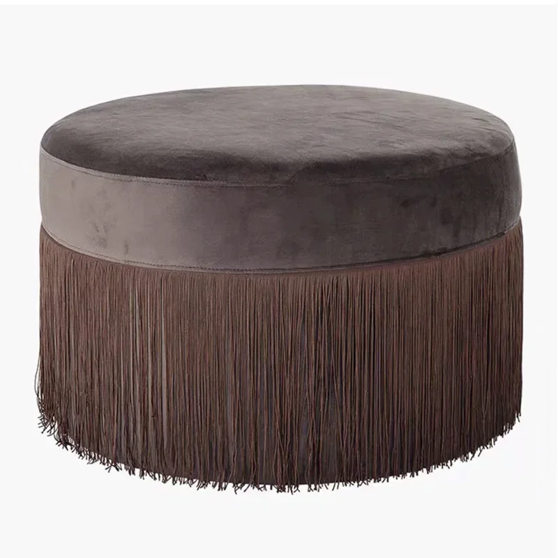 

Light luxury velvet retro tassel sofa stool circular