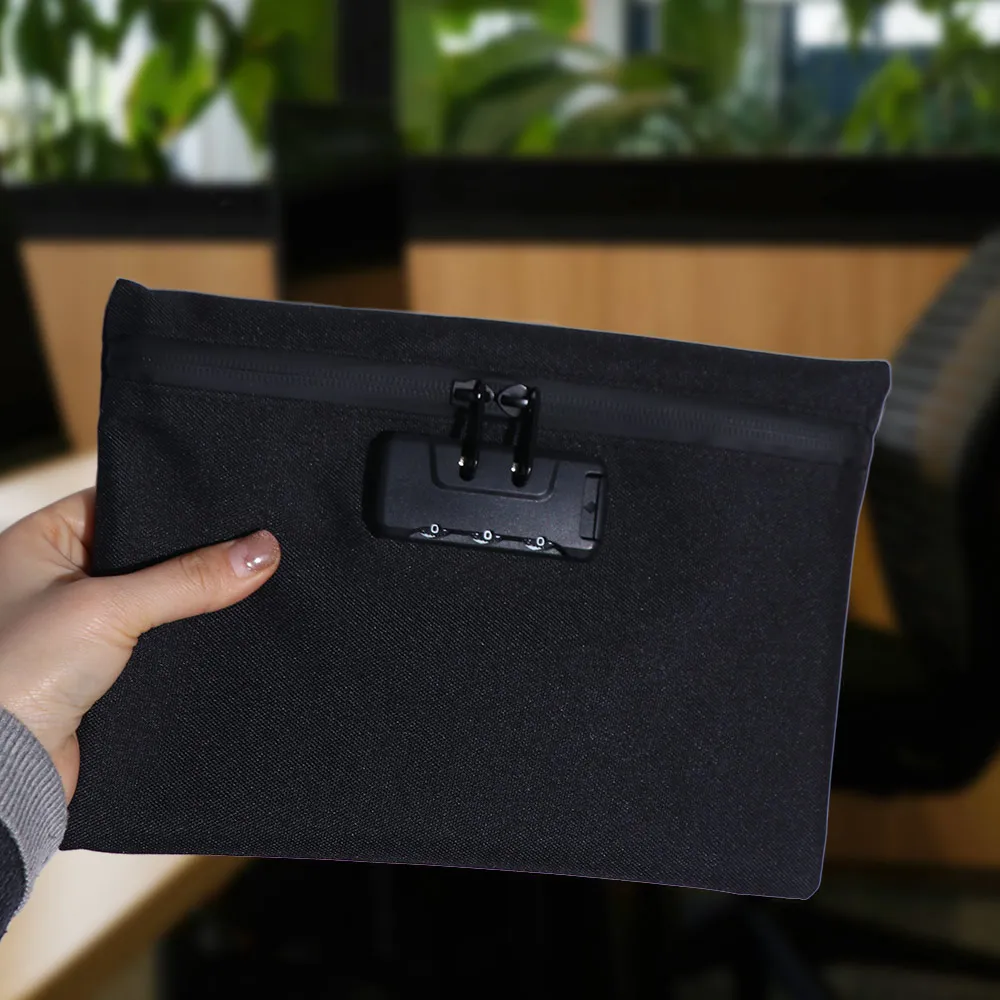 

Combination Lock Money Bag with Lock Zip Closure Canvas Portable Locking Pouch Portable Waterproof Security Document Bag