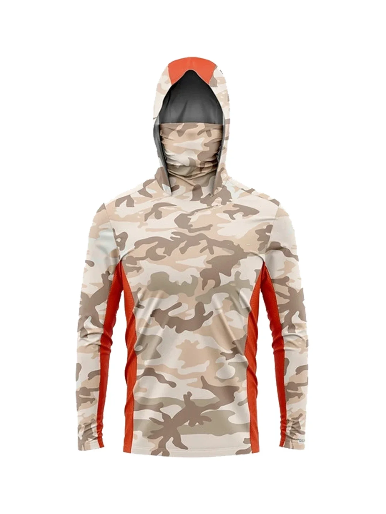 UPF50+ Sonnenschutz-Hoodie für Männer zum Angeln, Dunkel-Ozean-Camouflage-Druck, Gesichtsmaske, schnelltrocknend, leichtes Angel-T-Shirt – Detail 12