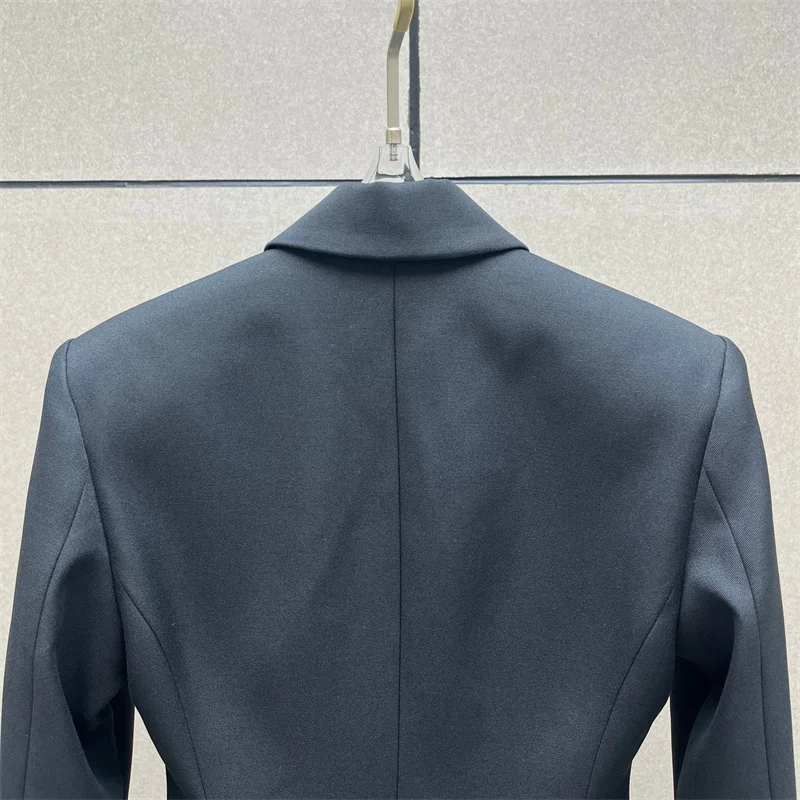 سترة نسائية شتاء 2025 جديد من الساتان المرقعة التلبيب بأكمام طويلة مزدوجة الصدر سليم صالح المرأة البدلة سترة معطف المرأة