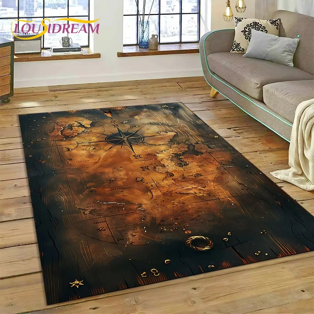 Tapis de sol décoratif avec carte nautique ancienne et boussole, antidérapant, pour salon, chambre à coucher, canapé et paillasson