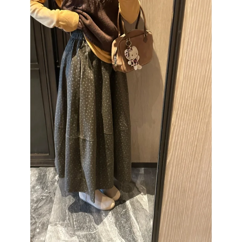 

Faionable Floral Print Gentle Sle Midi Skirt Autumn Collection Women's Stand Fit Straight Cut Cotton Blend Daily Wear