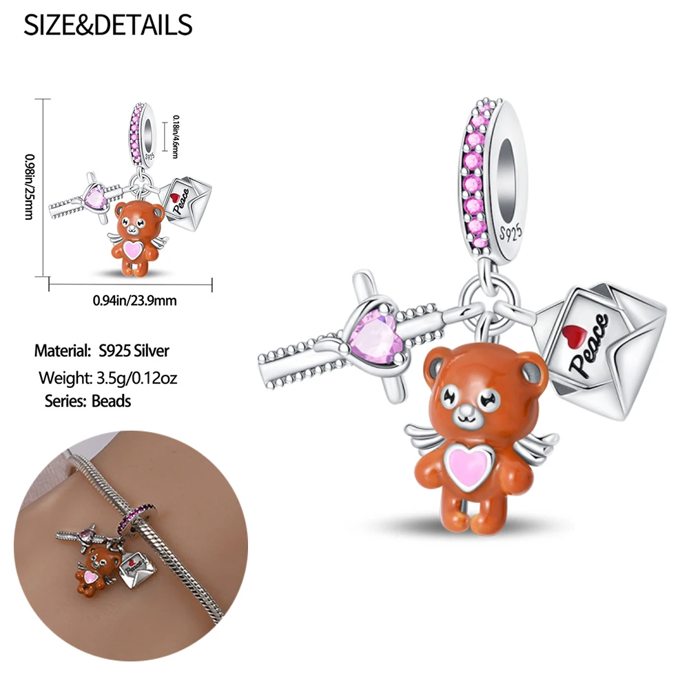 

Серия Peace, стерлинговое серебро 925 пробы, кулон с медведем, подходит для брендового браслета, молитвенные украшения Hope