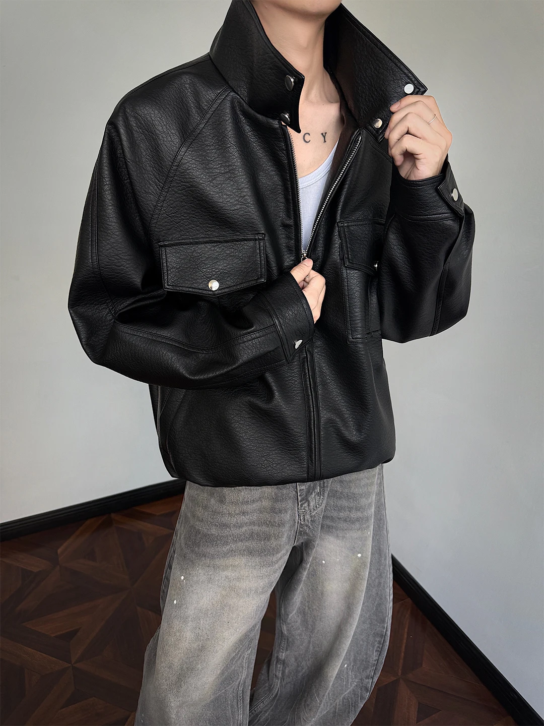 

Мужская модная куртка из искусственной кожи в американском стиле, рабочая одежда, мотоциклетная куртка Cleanfit, осенняя коллекция 2025, трендовый бренд