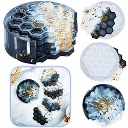 Honeycomb Coaster Resin Molds Coaster Molds Set with Storage Box Honeycomb Cups Mat Making Kit DIY Resin Crafts Home Decorations