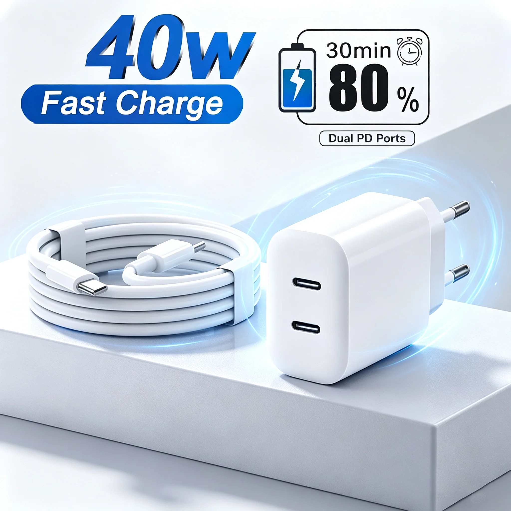 40W Type C Fast Charger For iPhone 16 15 14 13 12 11 Pro Max Plus PD Charging Cable Charger Phone Accessories