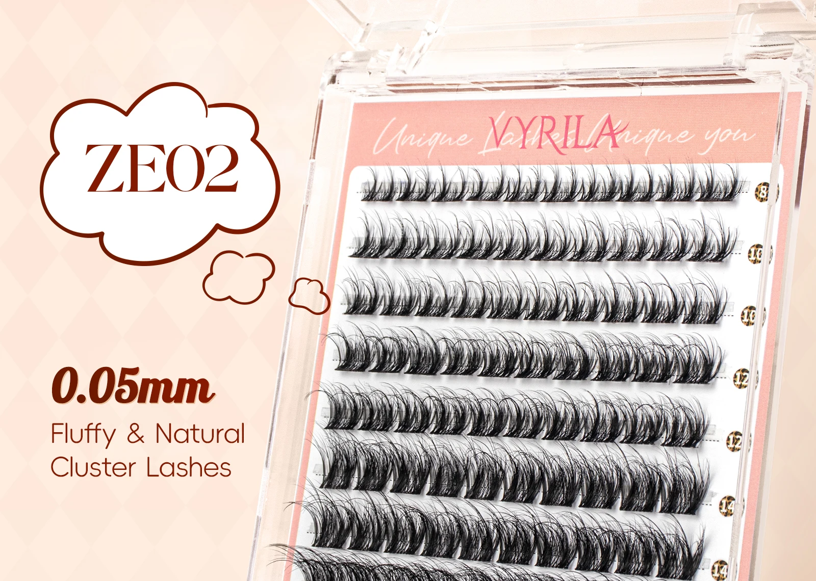 VYRILA Lashes Cluster D Curl DIY Lash Extension 3D Wispy Individual Lashes D Curl Eyelash Clusters 8-16mm Individual Lashes