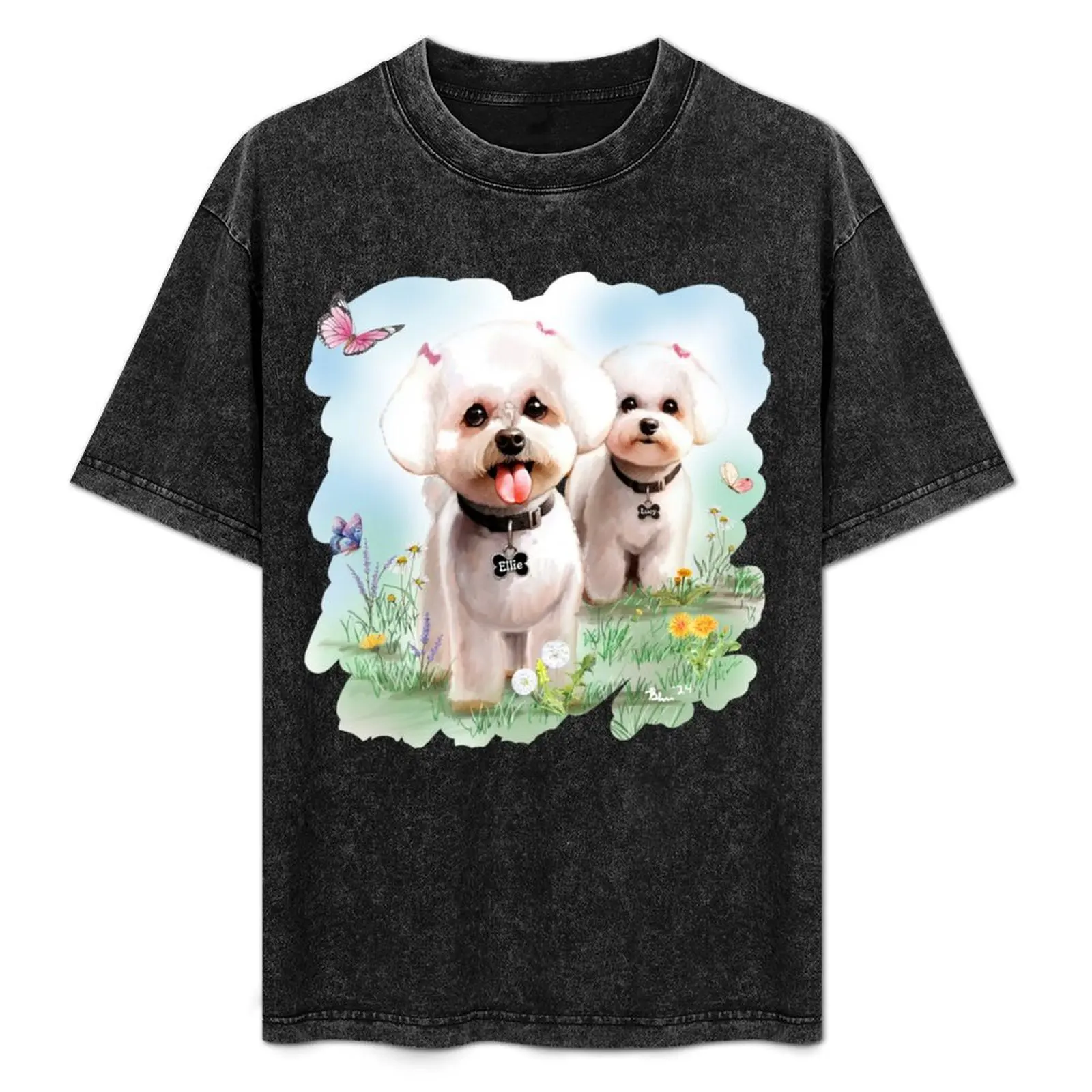 Ellie and Lucy - Bichon Frese T-Shirt Fashion Casual Short Sleeve T-Shirt