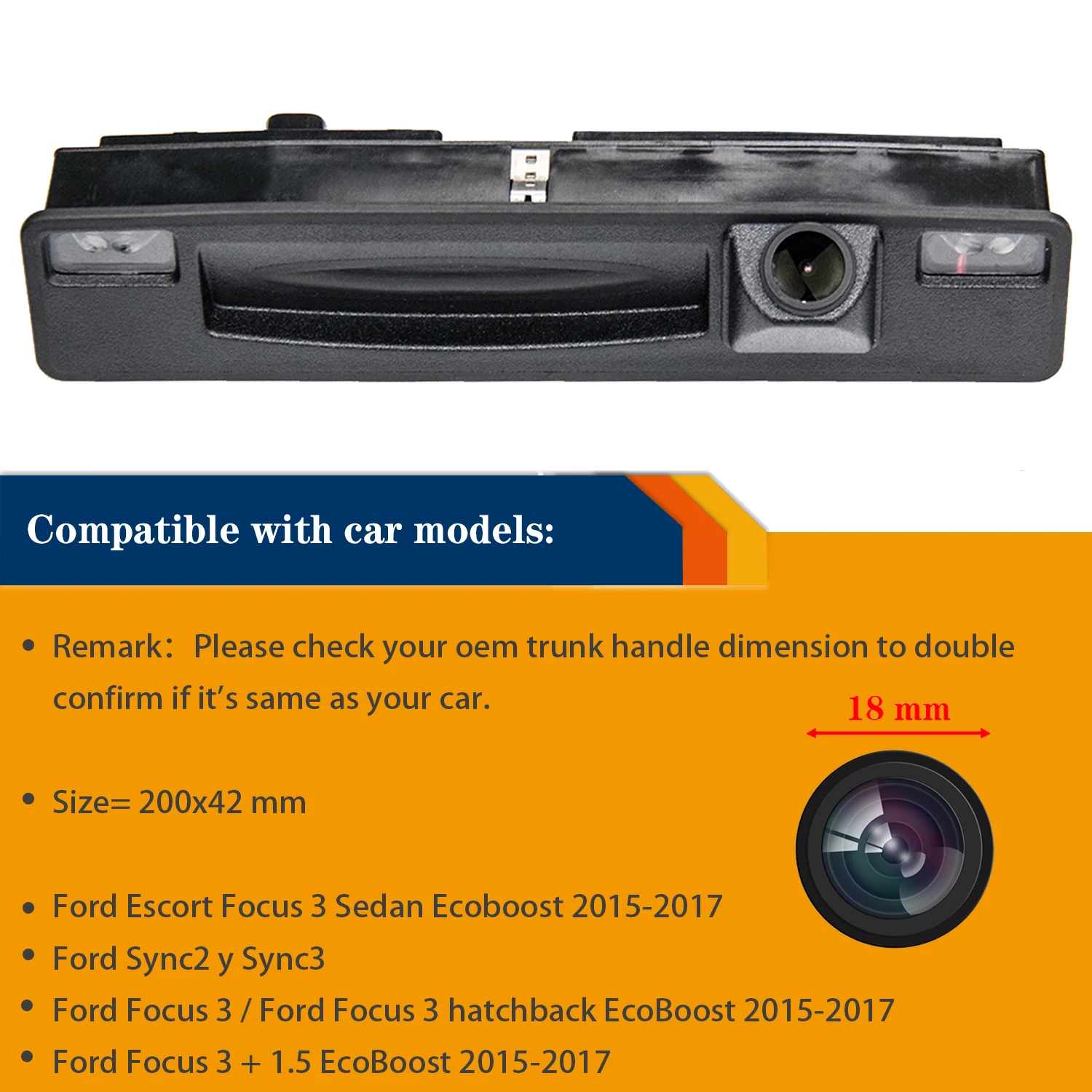 Misayaee HD 1280x720P Car Rear View Trurk Handle Backup Camera for Ford Sync2 Y Sync3 Escort Ford Focus 3 Ecoboost 2015-2018