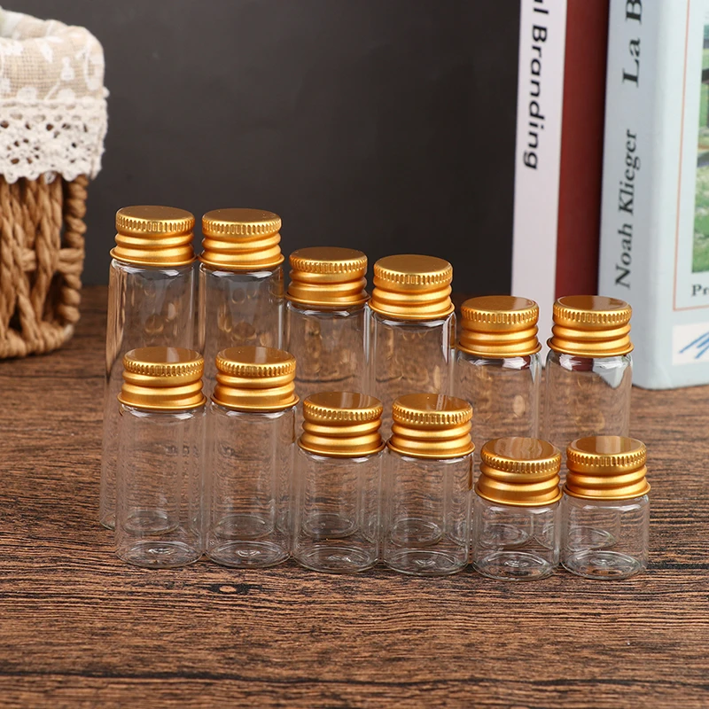10 szt. 5ml/7ml/10ml/14ml/18ml/20ml/26ml małe szklane słoiki butelki do przechowywania słoików Mini pojemniki przezroczyste butelki fiolki