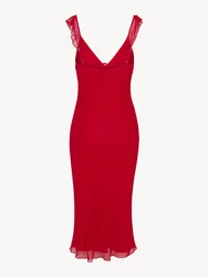 2024 Summer New Homemade Misty Elegant Gentle Sexy Style Flower V-neck Low cut Diagonal Cut Silk Dress