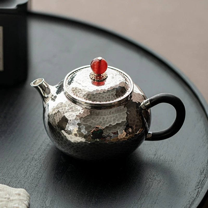 Teekanne aus Sterlingsilber, handgefertigter Retro-Tee mit Hammermuster