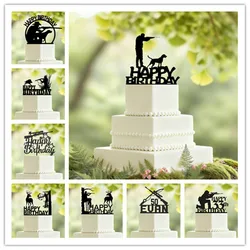 Gun Theme Happy Birthday Cake Topper Hunter With Gun With His Hunting Dog Birthday Cake Topper for Boy's Men'