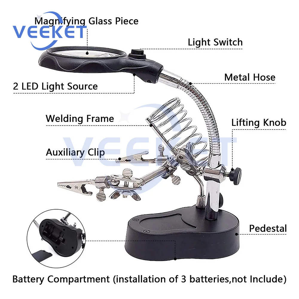 محطة لحام مكبرة LED محمولة مع حامل إعادة العمل أداة إصلاح لحام سطح المكتب للإلكترونيات
