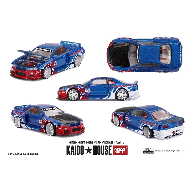 Kaido House&MINIGT 1:64 Nissan Skyline GT-R R34 # 294 Die Cast Alloy Car Model Adult Collection Ornament
