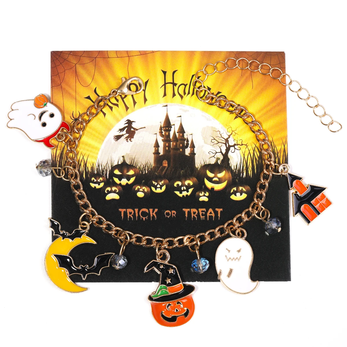 Pulseras con colgante de calabaza y calavera para mujer, serie de Halloween, divertido fantasma, araña, murciélago, cadena de Metal, pulsera con dijes, regalos de joyería para fiesta