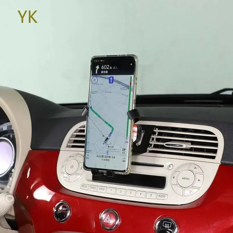 

For Fiat 500 2010-2015 Black Car Air Outlet Mobile Phone Holder GPS Navigation Bracket Interior Car Accessories