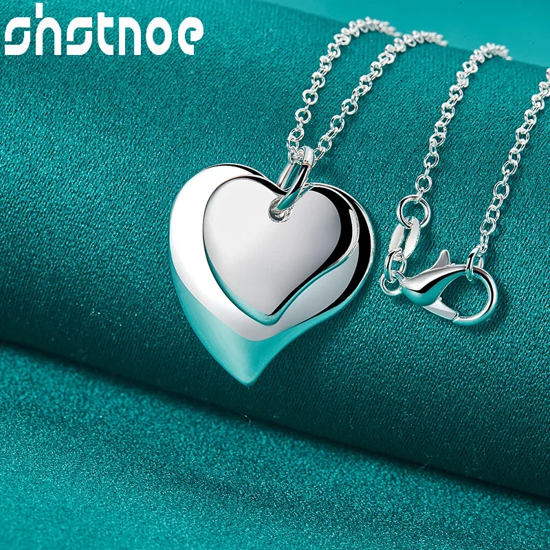 SHSTONE 925 Sterling Silver Double Heart Pendant Necklace For Women 40-75cm Chain Birthday Party Anniversaries Fashion Jewelry