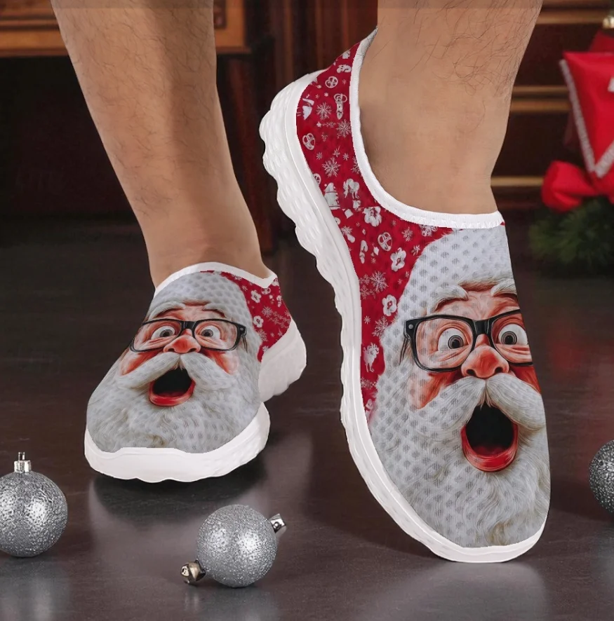 شباشب منزلية كاجوال بطباعة ملتوية من سانتا كلوز، قماش خفيف الوزن وجيد التهوية للنساء والرجال #2