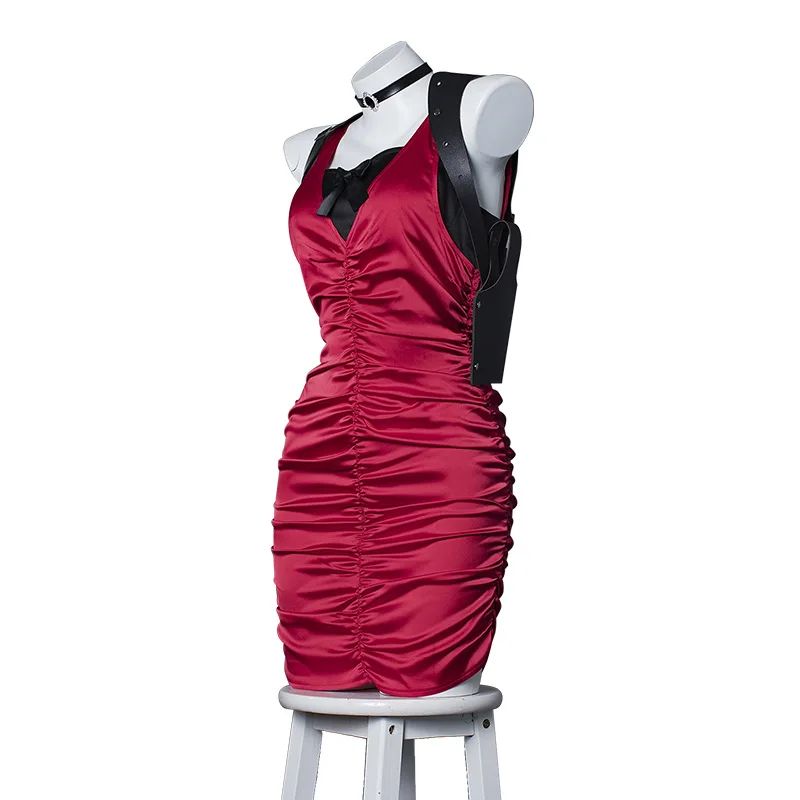 

Female Resident 4 Ada Wong Cosplay Costume Cheongsam Dress Red Ada Wig Shoes Halloween Carnival Disguise Suit Women Girls