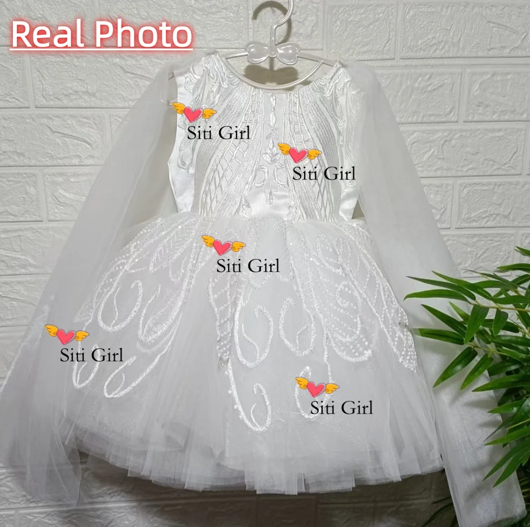 Glitter Pink Flower Girl Dress Ruffles Short Sleeves Scoop Neck Cute Baby Girl Tutu Party Gown Short Graduation Kids Prom Dress