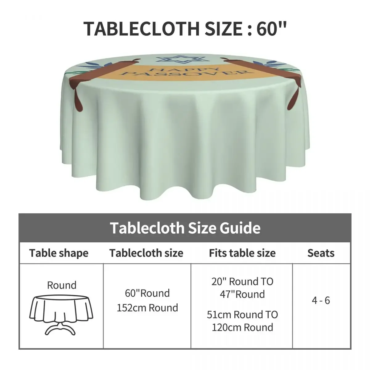 Happy Jewish Passover Tablecloth Star of David Outdoor Round Table Cover Elegant Design Table Cloth For Banquet Christmas Party