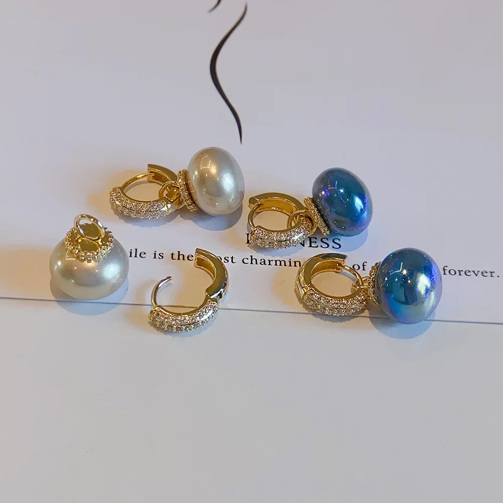 Korean Version High Quality New Atmospheric One Two Wear Colorful Blue Pearl Circle Ear Button Design Eardrop for Girls.