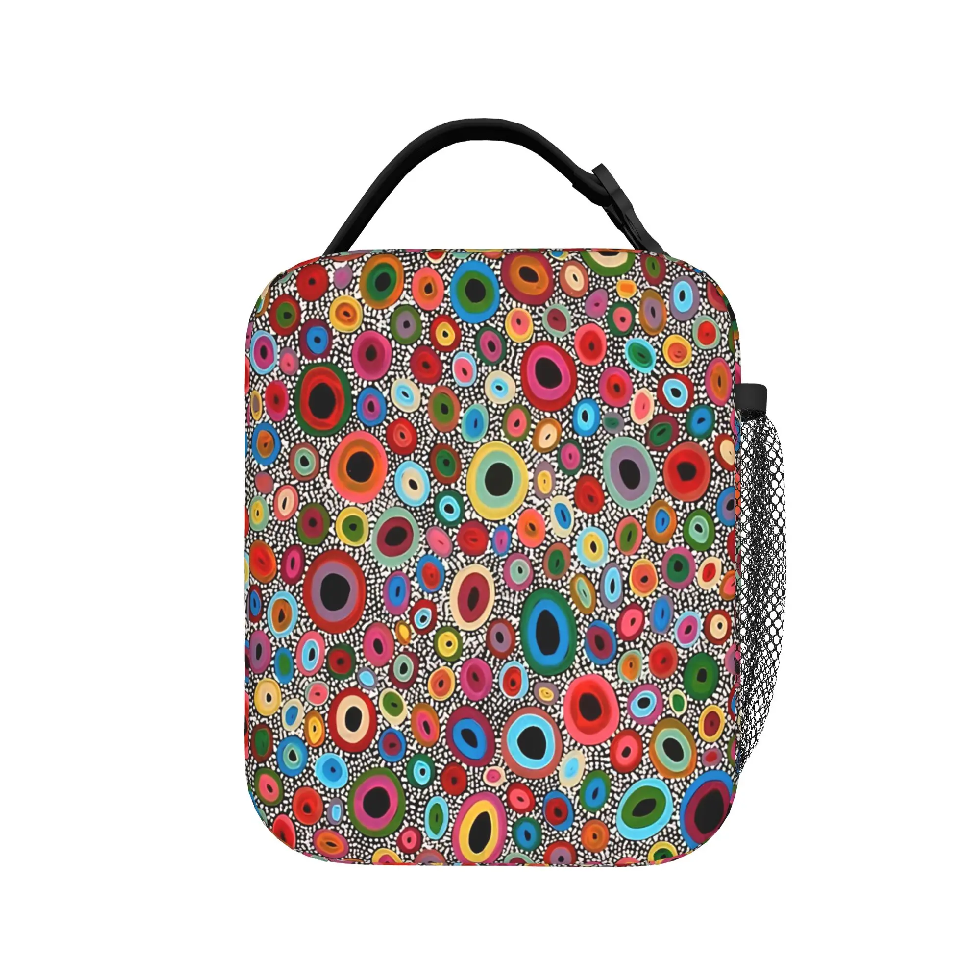 Yayoi Kusama Abstract Face Lunch Bag For Unisex  Graphic Design Office Lunch Box Kawaii Portable Insulated Oxford Cooler Bag