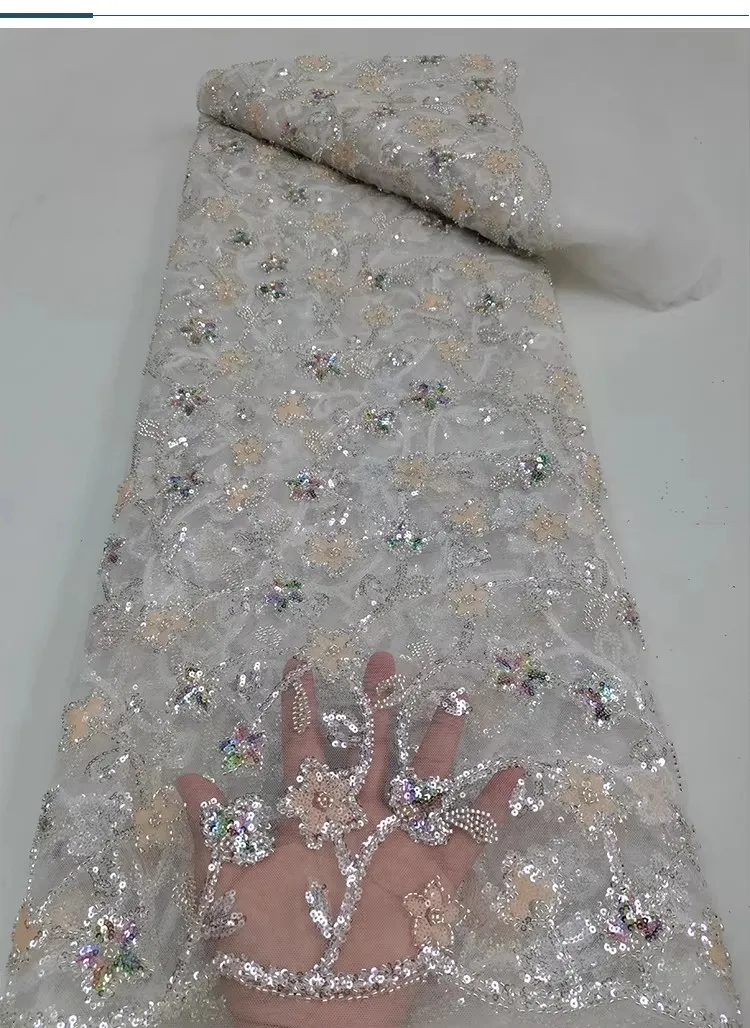 

Новая сетчатая ткань 1 ярд: красочная ткань с бисером, мелким цветочным узором и пайетками для одежды, вечерних платьев, ципао.