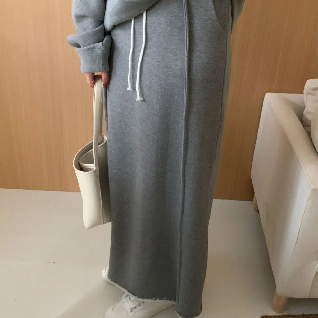 

Autumn Winter High-Waisted Pure Cotton Comfortable Knitted Long Skirt European American Style Versatile Straight Half Skirt for