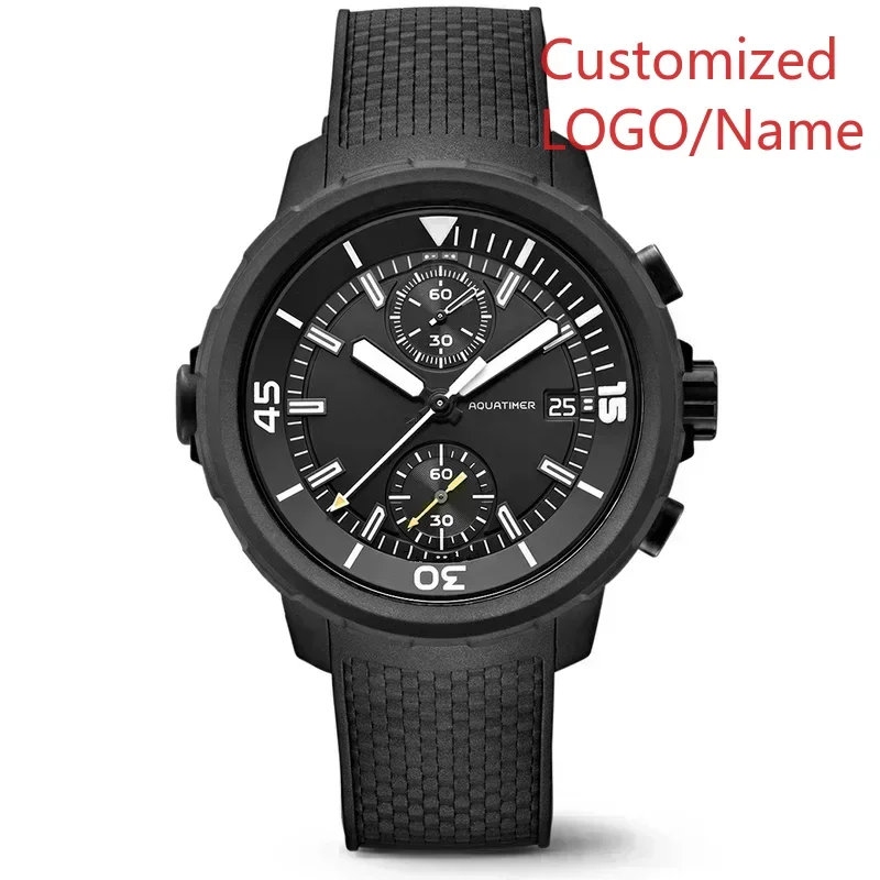 Aquatimer especial externo para hombre VK63 reloj cronógrafo de cuarzo bisel giratorio azul negro relojes de goma personalizados 44mm