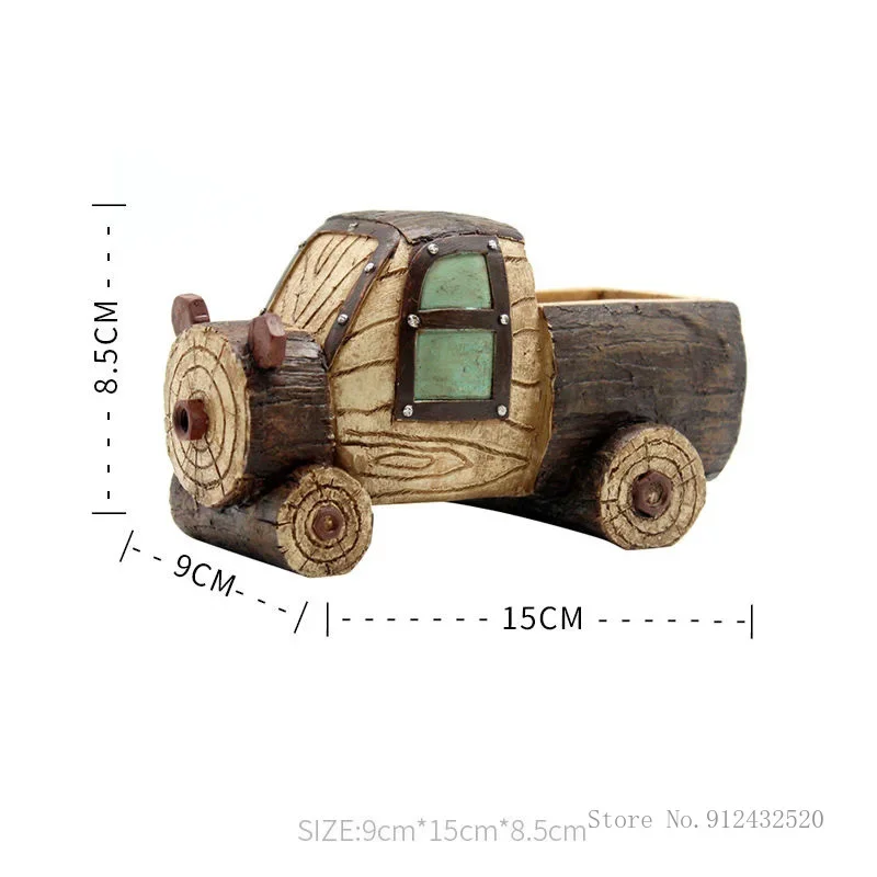 Pastoral Imitation Wood Grain Flower Pot, Cartoon Animal Succulents, Home Decoration, Desktop, Garden Ornaments, stake