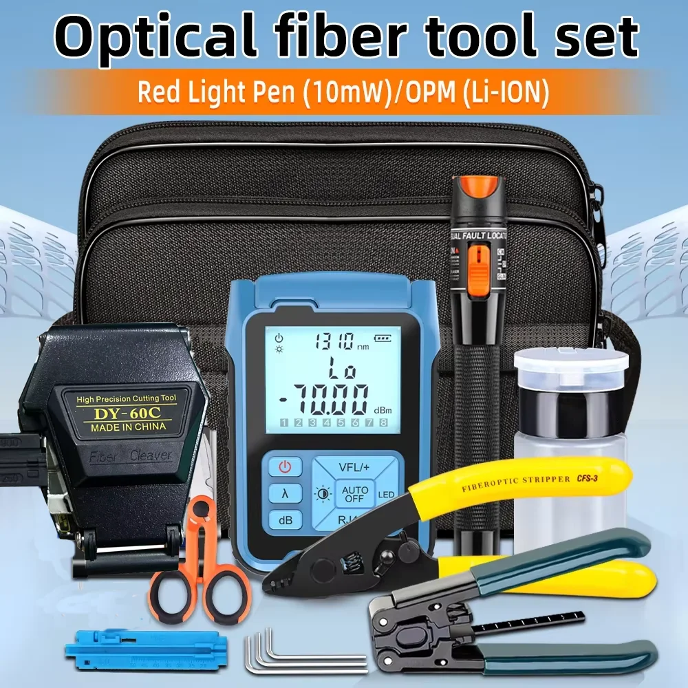 Optical Power Meter and 10mw Visual Fault Locator MINI OPM Chargeable Fiber Cleaver FTTH Fiber Optic Tool Kit