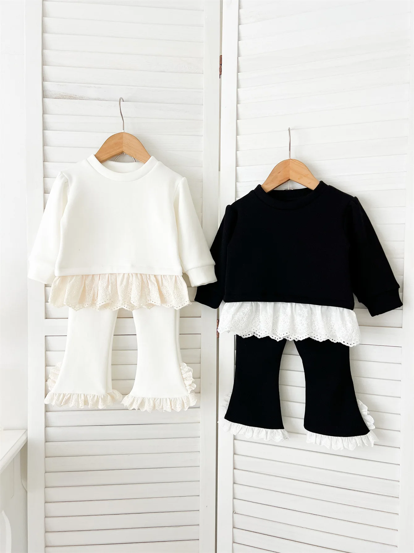 

2024 Winter New Baby Plus Velvet Thick Clothes Set Infant Girls Fleece Bottoming Shirts + Lace Pants 2pcs Suit Kids Warm Outfits