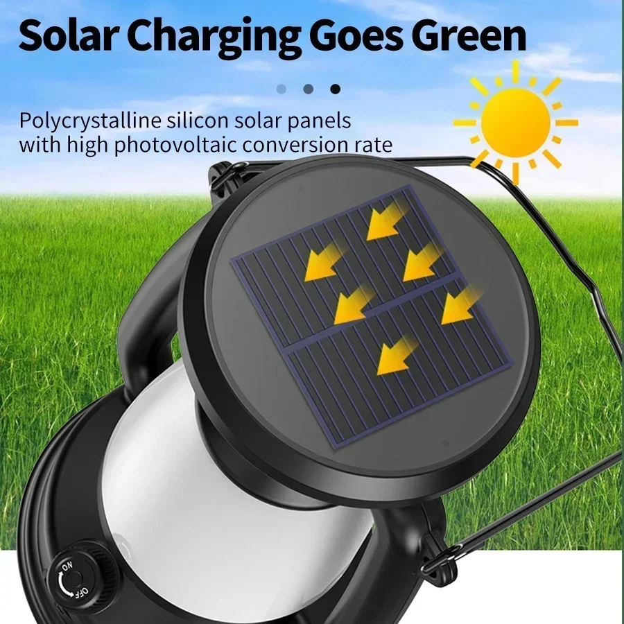 Outdoor Solar Camping Light USB Rechargeable Retro Camping Light Portable Hanging Tent Light 3 Color Dimming Atmosphere Light